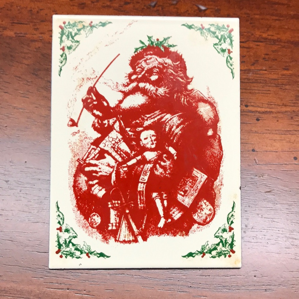 ANDE ROONEY Vintage Father Christmas Porcelain Refrigerator Magnet